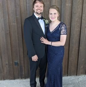 Adrianna Papell Navy Beaded Formal/Prom/Wedding Dress Size 8